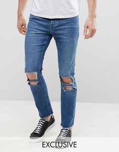 Выбеленные укороченные джинсы скинни с необработанным краем Mennace - Синий