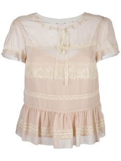 блузка с короткими рукавами и кружевными вставками Red Valentino