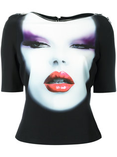 face print zip trim cropped T-shirt Jeremy Scott