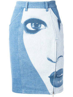 face print denim skirt Jeremy Scott