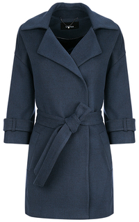 Синее пальто с поясом LE Monique