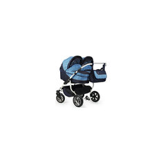Коляска для двойни Indigo CHARLOTTE DUO, синий+голубой узор Ch 25
