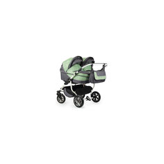 Коляска для двойни Indigo CHARLOTTE DUO, серый+зеленый узор Ch 26