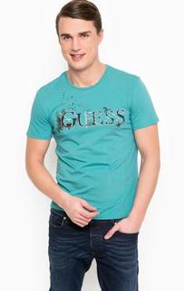 Бирюзовая футболка с принтом Guess