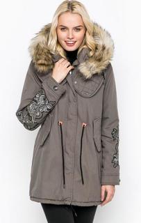 Серая парка с вышивкой и пайетками Gas