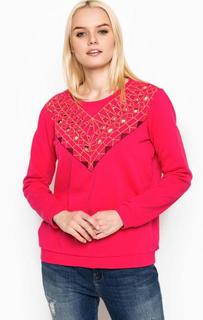 Свитшот цвета фуксии с декоративной вышивкой Maison Scotch
