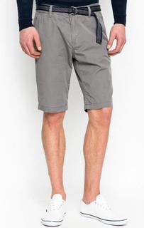 Хлопковые шорты серого цвета с ремнем Tom Tailor Denim