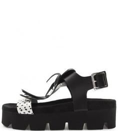 Двухцветные кожаные босоножки на танкетке Fornarina