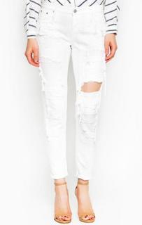 Зауженные рваные джинсы белого цвета Mexx