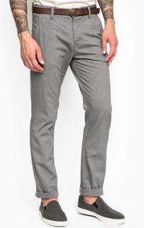 Серые хлопковые брюки-чиносы с ремнем Tom Tailor Denim