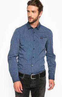 Синяя рубашка из хлопка с двумя карманами Guess