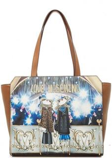 Коричневая сумка из полиуретана с двумя ручками Love Moschino