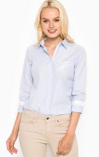 Голубая хлопковая рубашка с длинным рукавом Tommy Hilfiger