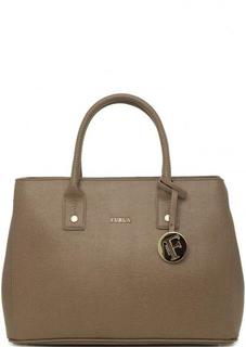 Коричневая кожаная сумка со съемным плечевым ремнем Furla