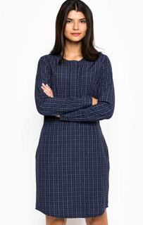 Синее хлопковое платье в клетку Ichi