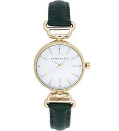 Часы округлой формы с кожаным ремешком Anne Klein