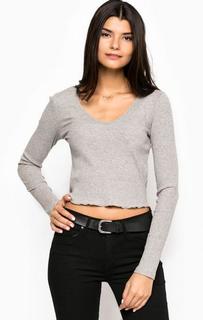 Серая хлопковая укороченная футболка Glamorous