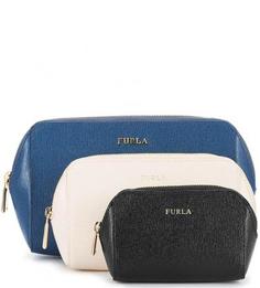 Набор из трех кожаных косметичек Furla