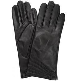 Черные кожаные перчатки с шерстяной подкладкой Eleganzza