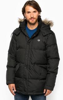 Черный пуховик на молнии и кнопках Fred Perry