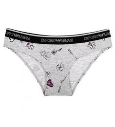 Хлопковые трусы-слипы с контрастным принтом Emporio Armani