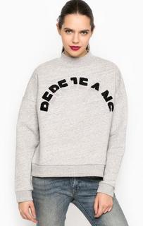 Серый хлопковый свитшот с нашивками Pepe Jeans