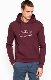 Бордовая хлопковая толстовка с капюшоном Lacoste