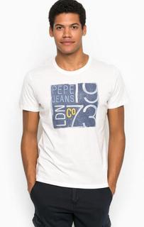 Однотонная футболка с контрастным принтом Pepe Jeans