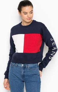 Синий укороченный свитшот Hilfiger Denim