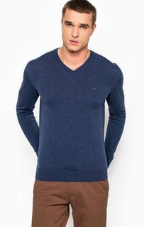 Шерстяной синий джемпер с треугольным вырезом Lacoste
