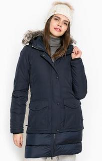 Синий удлиненный пуховик на молнии и кнопках The North Face