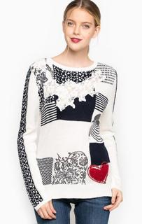 Свитер из акрила и вискозы с кружевной вставкой Desigual