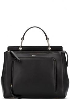 Черная кожаная сумка с короткой ручкой Dkny