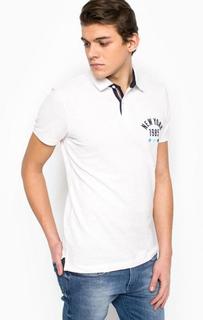 Белая хлопковая футболка поло с вышивкой Hilfiger Denim