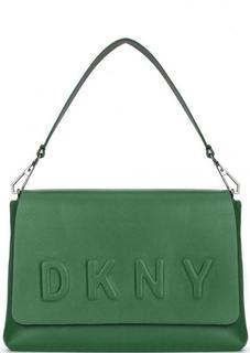 Зеленая кожаная сумка с логотипом бренда Dkny