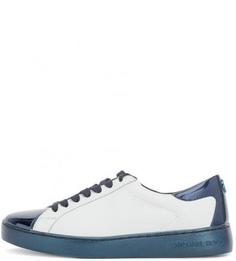 Белые кожаные кеды с синими вставками Michael Michael Kors
