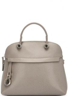 Кожаная серая сумка через плечо с короткими ручками Furla