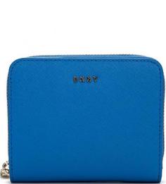 Синий кожаный кошелек на кнопке Dkny