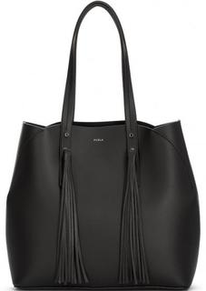Кожаная сумка на кнопке с длинными ручками Furla