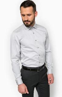 Серая хлопковая приталенная рубашка Strellson