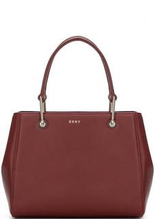Бордовая кожаная сумка с короткими ручками Dkny