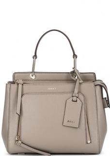 Кожаная серая сумка с одним отделом Dkny