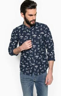Приталенная синяя рубашка из хлопка Tom Tailor Denim