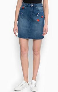Короткая джинсовая юбка с вышивкой Tom Tailor