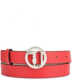 Тонкий кожаный ремень с круглой пряжкой Trussardi Jeans