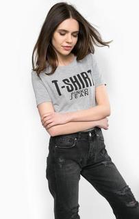 Серая футболка из хлопка с принтом Pinko