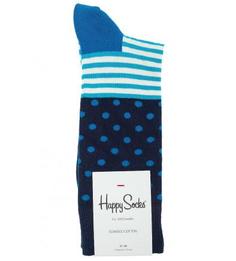 Синие хлопковые носки в полоску и горошек Happy Socks