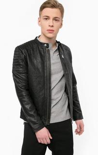 Кожаная куртка с воротником-стойкой Selected