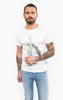 Белая хлопковая футболка с принтом Replay