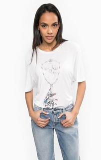 Белая хлопковая футболка с принтом Replay